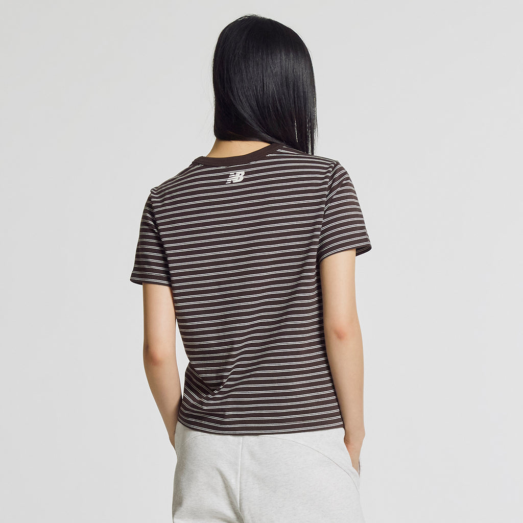 NEW BALANCE NBNEG2W422 / WOMEN Essential Basic Striped Short Sleeve T-Shirt (BROWN)
