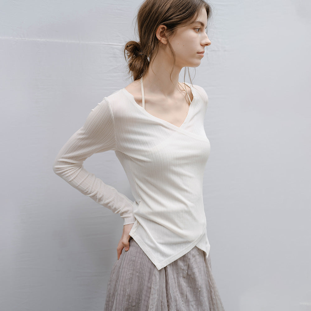 TAGEECHITA TG_Slim-fit wrap long sleeve top