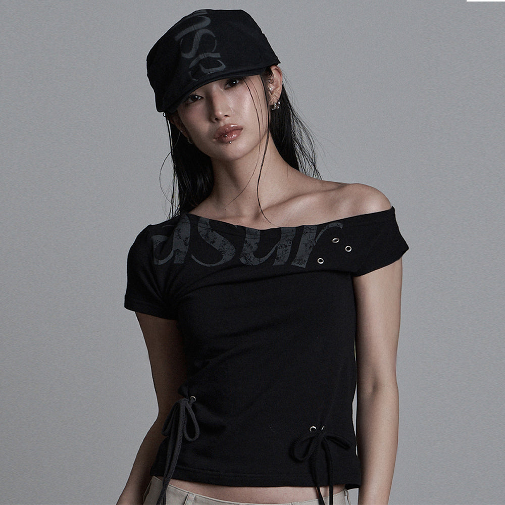 AS YOU ARE Punching unbalanced off-shoulder tee black