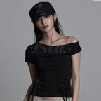 AS YOU ARE Punching unbalanced off-shoulder tee black