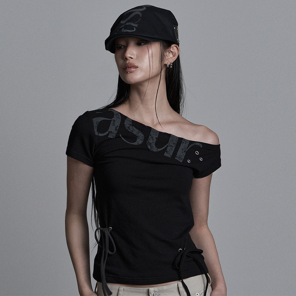 AS YOU ARE Punching unbalanced off-shoulder tee black