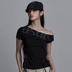 AS YOU ARE Punching unbalanced off-shoulder tee black