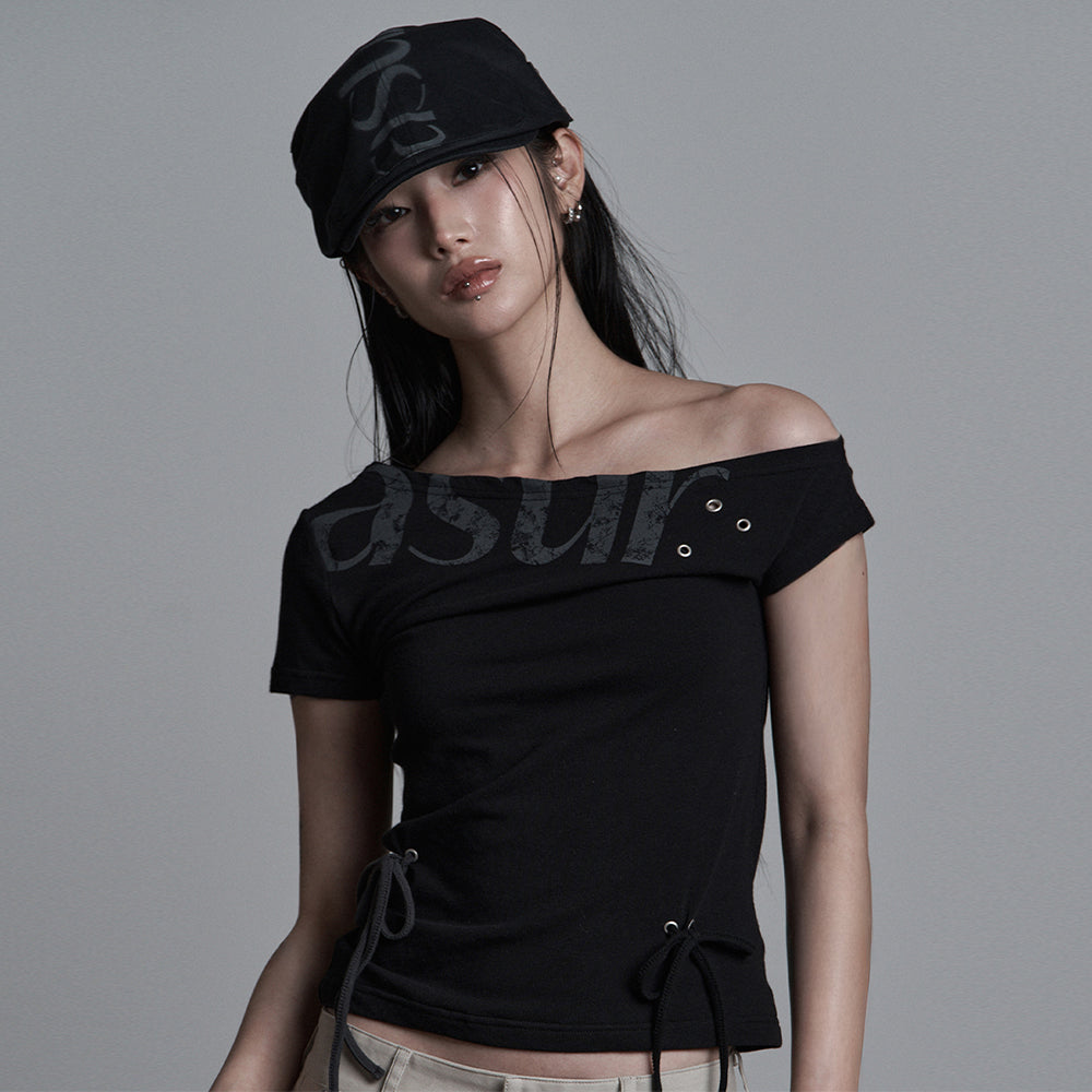 AS YOU ARE Punching unbalanced off-shoulder tee black