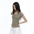 ROUGHNECK Asci Cross Henly Neck T-shirt Khaki Brown