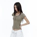 ROUGHNECK Asci Cross Henly Neck T-shirt Khaki Brown