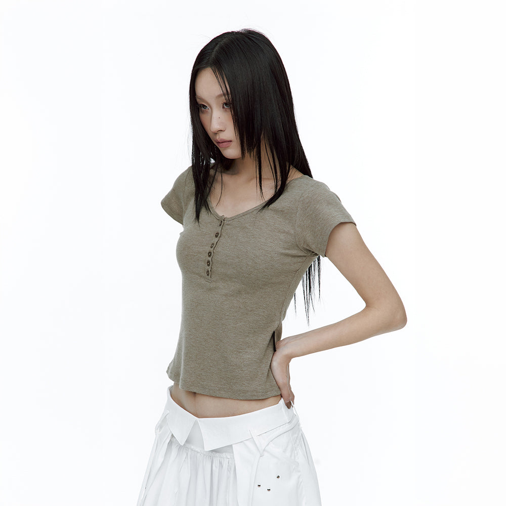 ROUGHNECK Asci Cross Henly Neck T-shirt Khaki Brown
