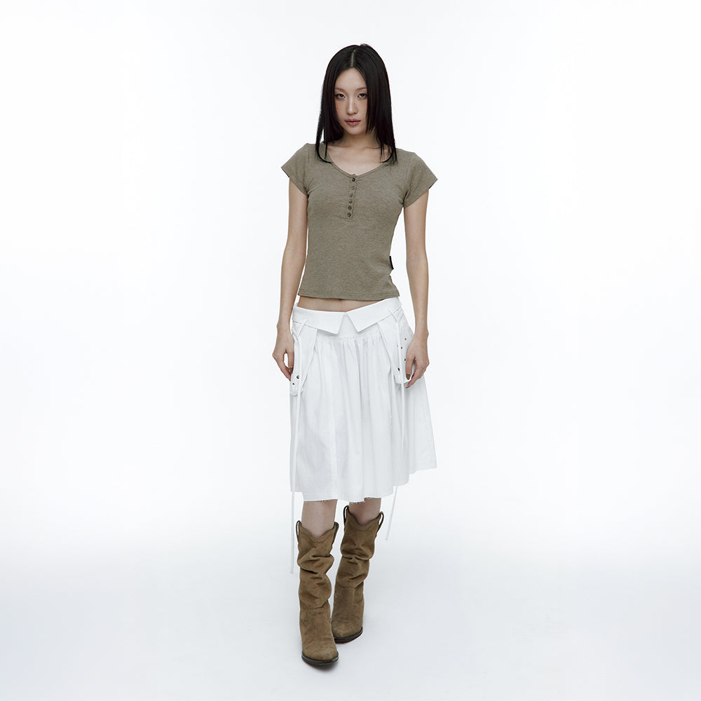 ROUGHNECK Asci Cross Henly Neck T-shirt Khaki Brown