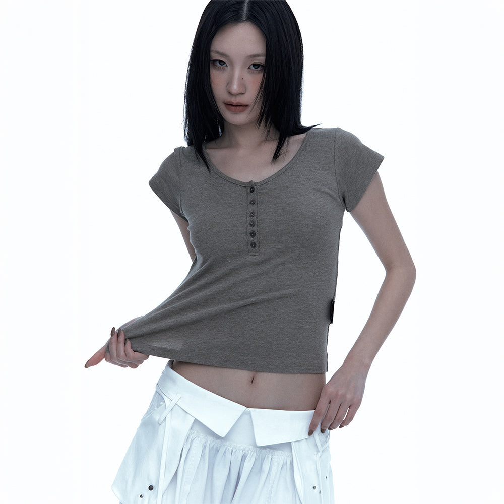 ROUGHNECK Asci Cross Henly Neck T-shirt Khaki Brown