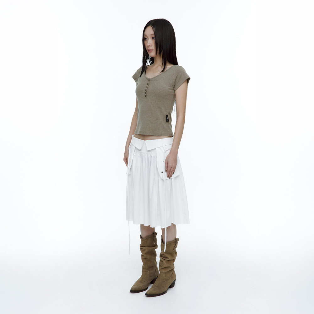 ROUGHNECK Asci Cross Henly Neck T-shirt Khaki Brown