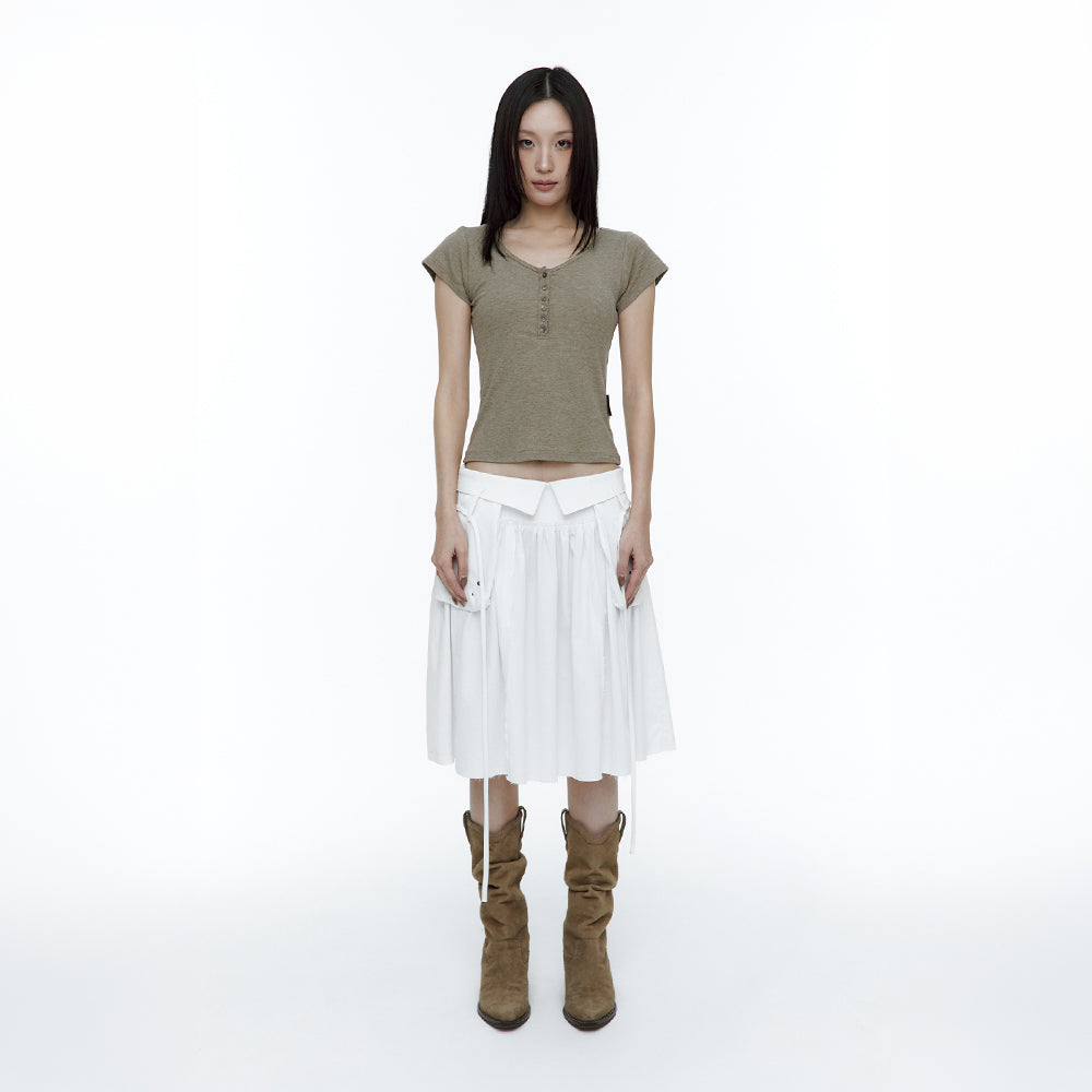 ROUGHNECK Asci Cross Henly Neck T-shirt Khaki Brown