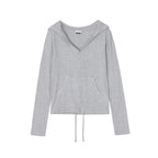 CRANK SOFT RIB HOODED TOP_LIGHT MELANGE GREY