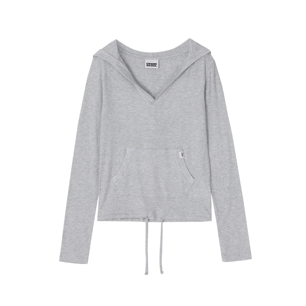 CRANK SOFT RIB HOODED TOP_LIGHT MELANGE GREY