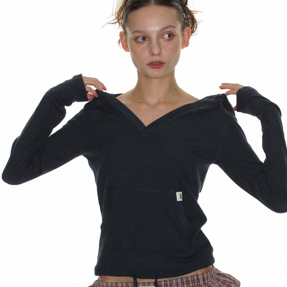 CRANK SOFT RIB HOODED TOP_NAVY