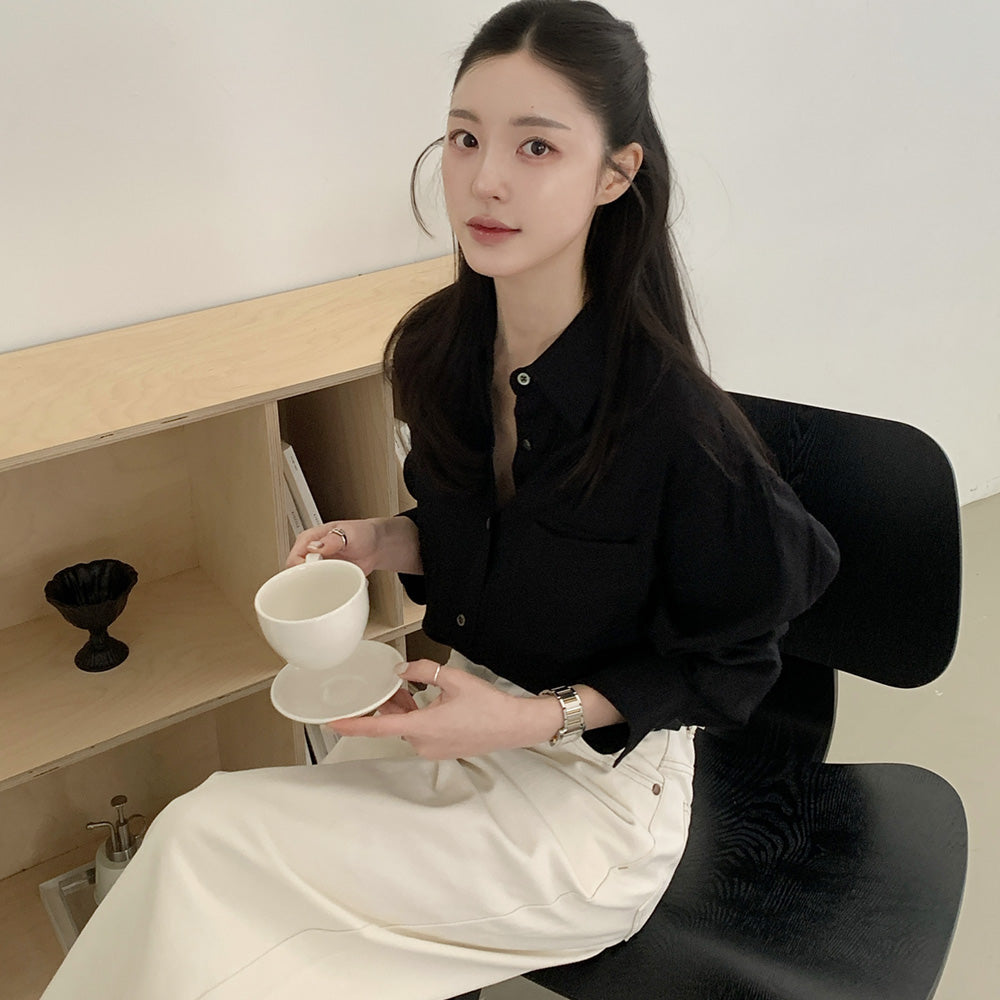 Siyazu SITP5160 Loose fit wrinkle silky shirt_Black