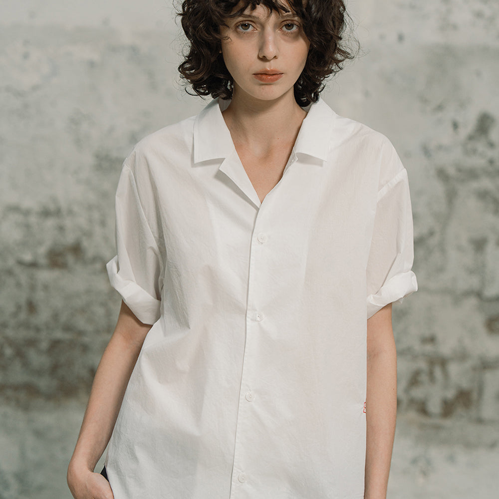 EDENIK Open collar short sleeve shirt_white