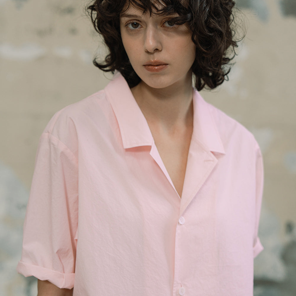 EDENIK Open collar short sleeve shirt_white