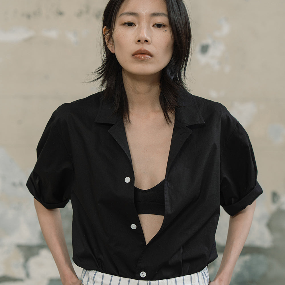 EDENIK Open collar short sleeve shirt_white