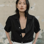 EDENIK Open collar short sleeve shirt_white
