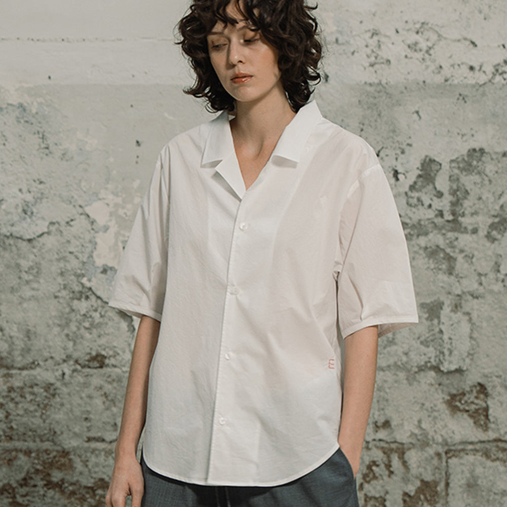 EDENIK Open collar short sleeve shirt_white