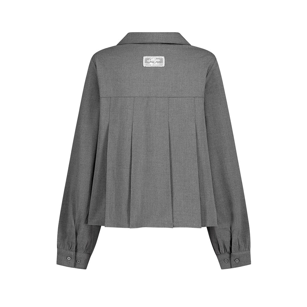 ILLIGO Ribbon pleated blouse gray