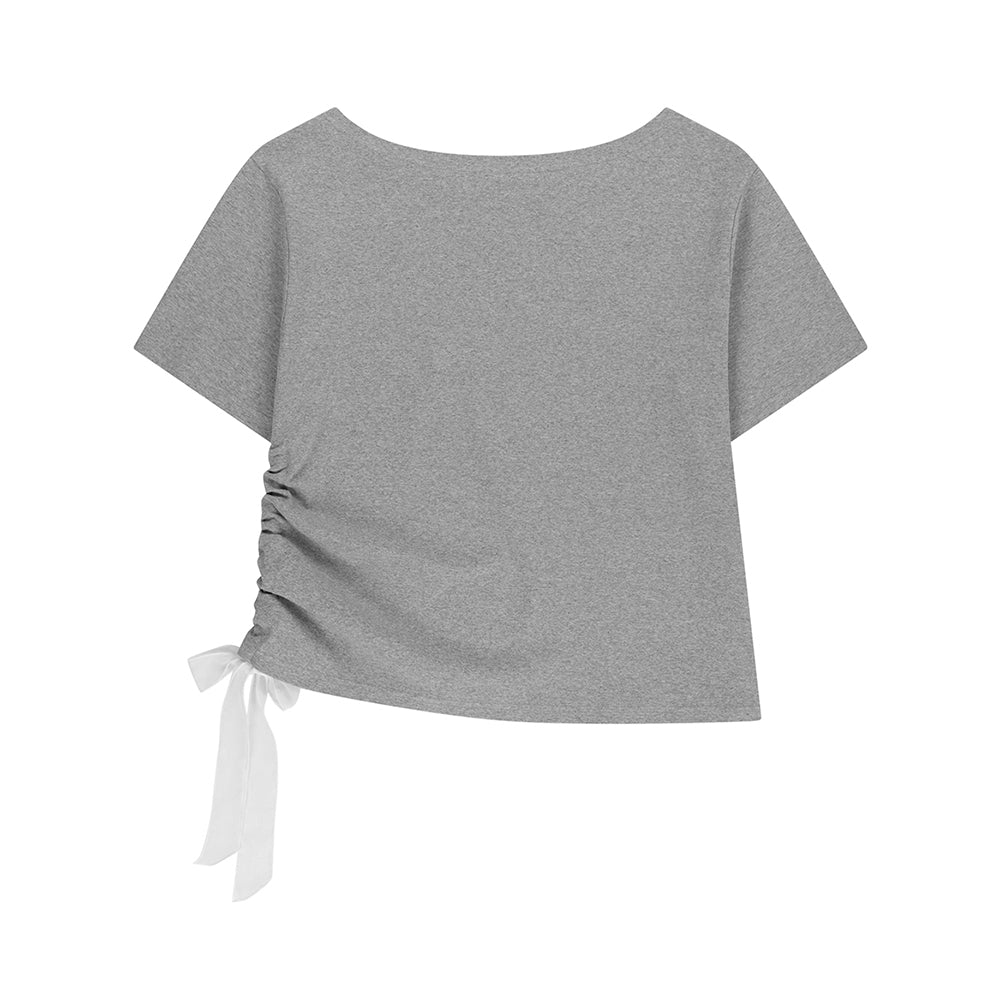 ILLIGO Sheer Ribbon Off Shoulder Top Melange