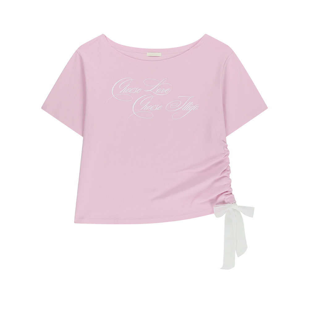 ILLIGO Sheer Ribbon Off Shoulder Top Pink