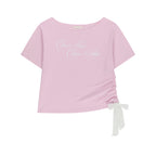 ILLIGO Sheer Ribbon Off Shoulder Top Pink