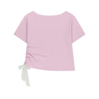 ILLIGO Sheer Ribbon Off Shoulder Top Pink