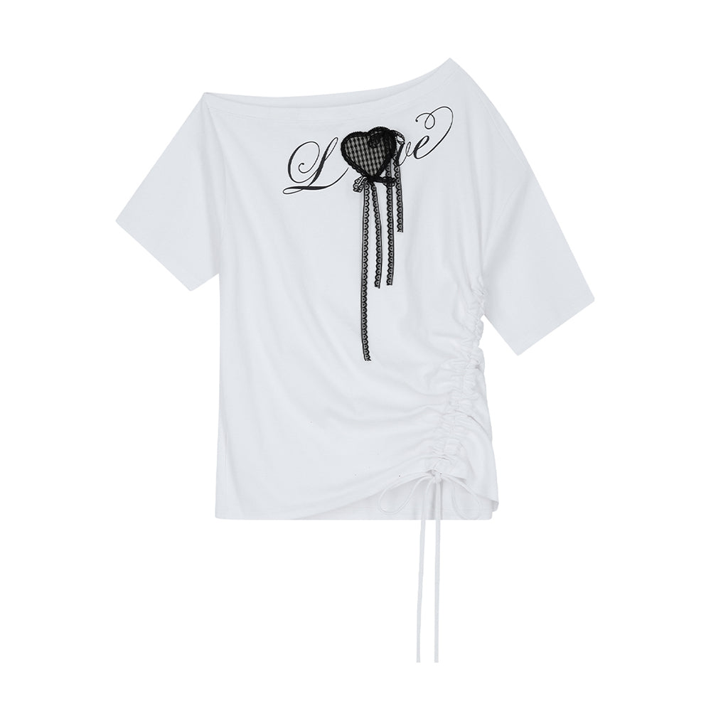 ILLIGO Love One Shoulder Overfit T-Shirt White