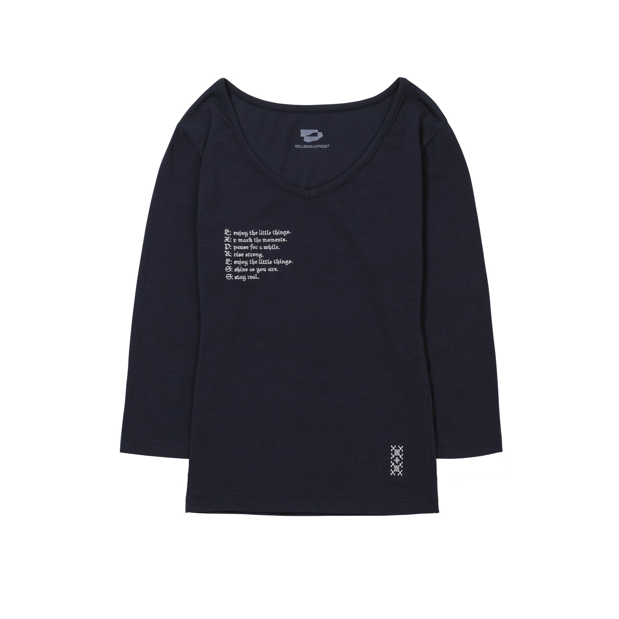WELLBEING EXPRESS V neck 3/4 sleeve Navy