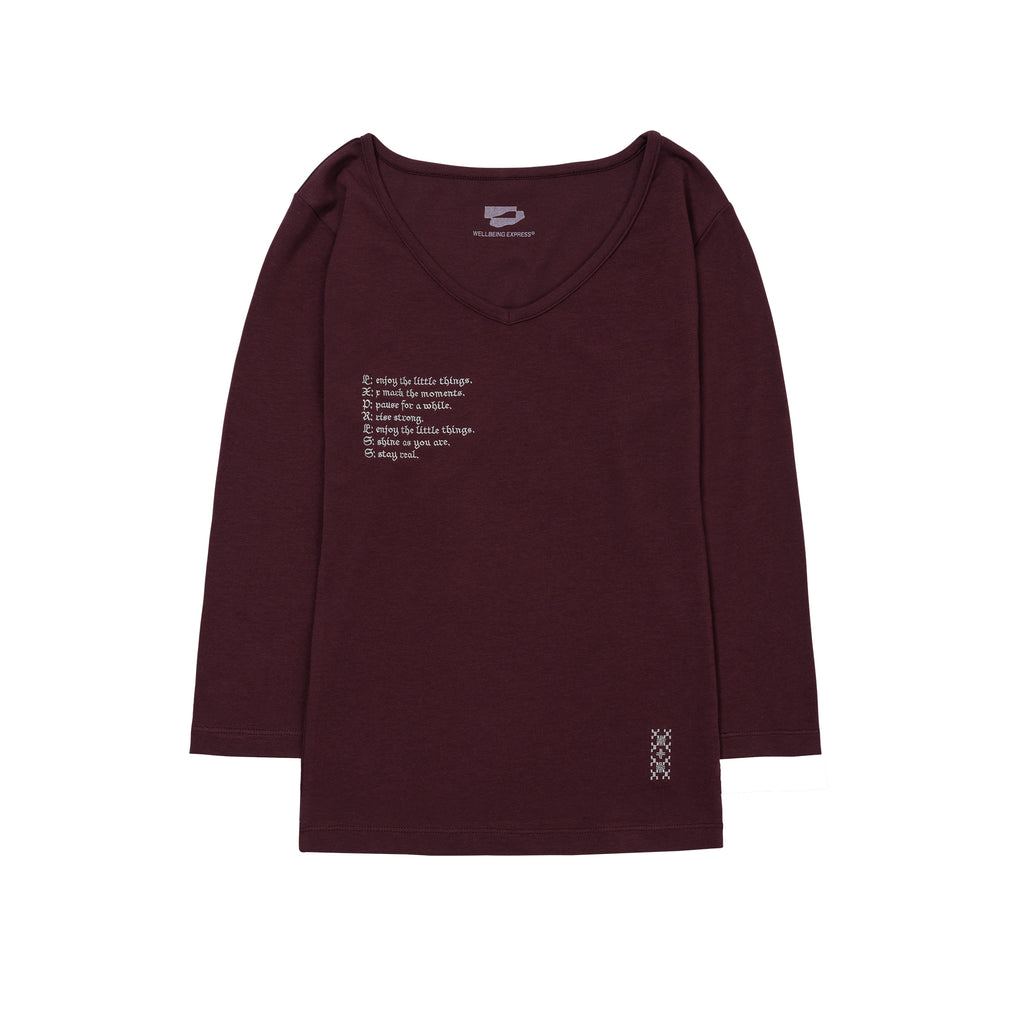 WELLBEING EXPRESS V neck 3/4 sleeve Burgundy