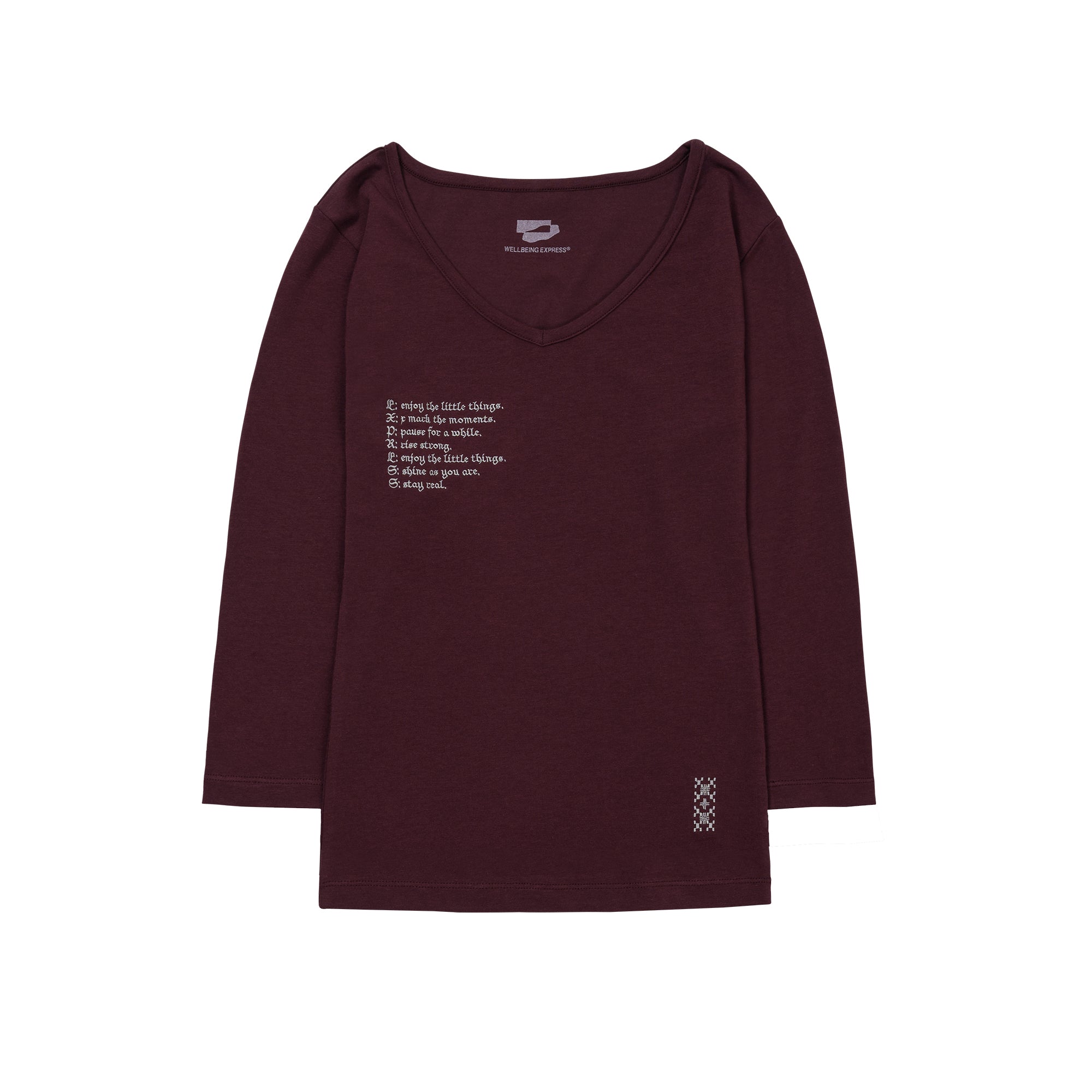 WELLBEING EXPRESS V neck 3/4 sleeve Burgundy