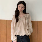 SO IR SHIRRING SHEER BLOUSE - BEIGE