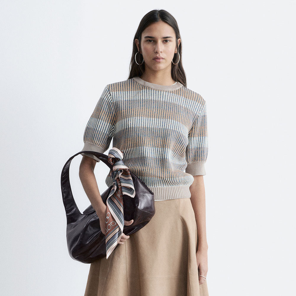 & Other Stories Rib Knit T-Shirt (Beige/Stripes)