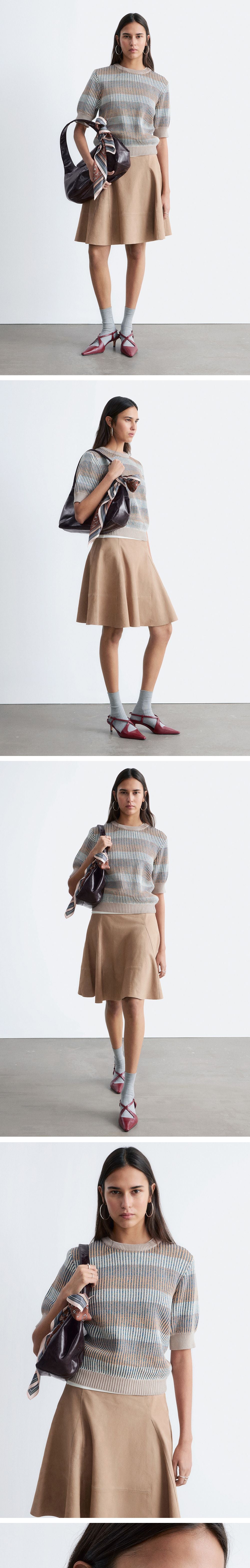 & Other Stories Rib Knit T-Shirt (Beige/Stripes)