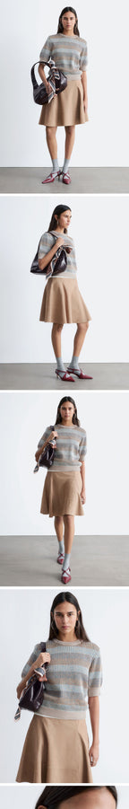 & Other Stories Rib Knit T-Shirt (Beige/Stripes)