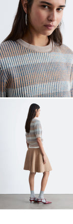 & Other Stories Rib Knit T-Shirt (Beige/Stripes)