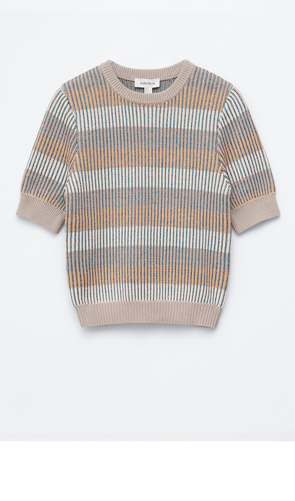& Other Stories Rib Knit T-Shirt (Beige/Stripes)