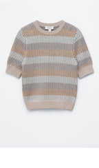 & Other Stories Rib Knit T-Shirt (Beige/Stripes)