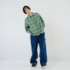 PLZPROJECT PORTLER CHECK ZIP-UP SHIRT, GREEN