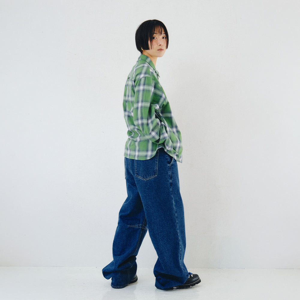 PLZPROJECT PORTLER CHECK ZIP-UP SHIRT, GREEN