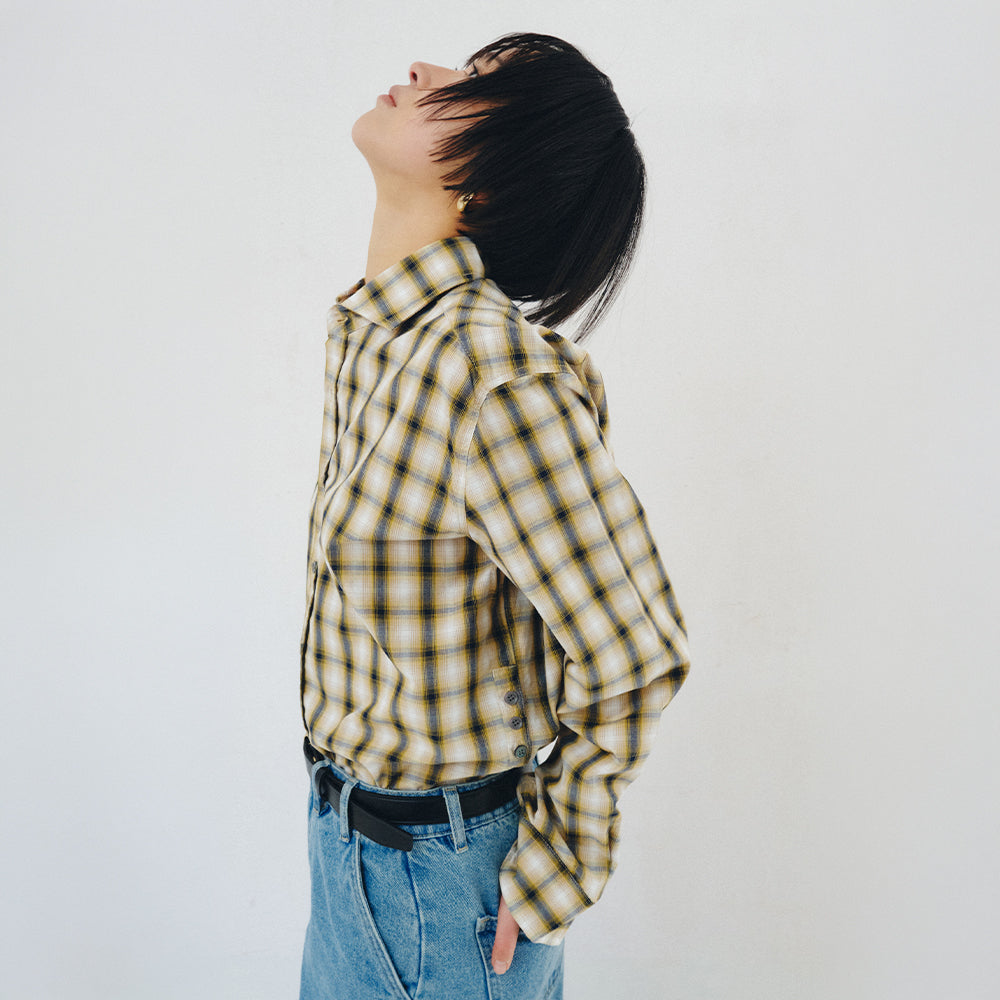 PLZPROJECT SIDE-OPEN CHECK SHIRT, YELLOW