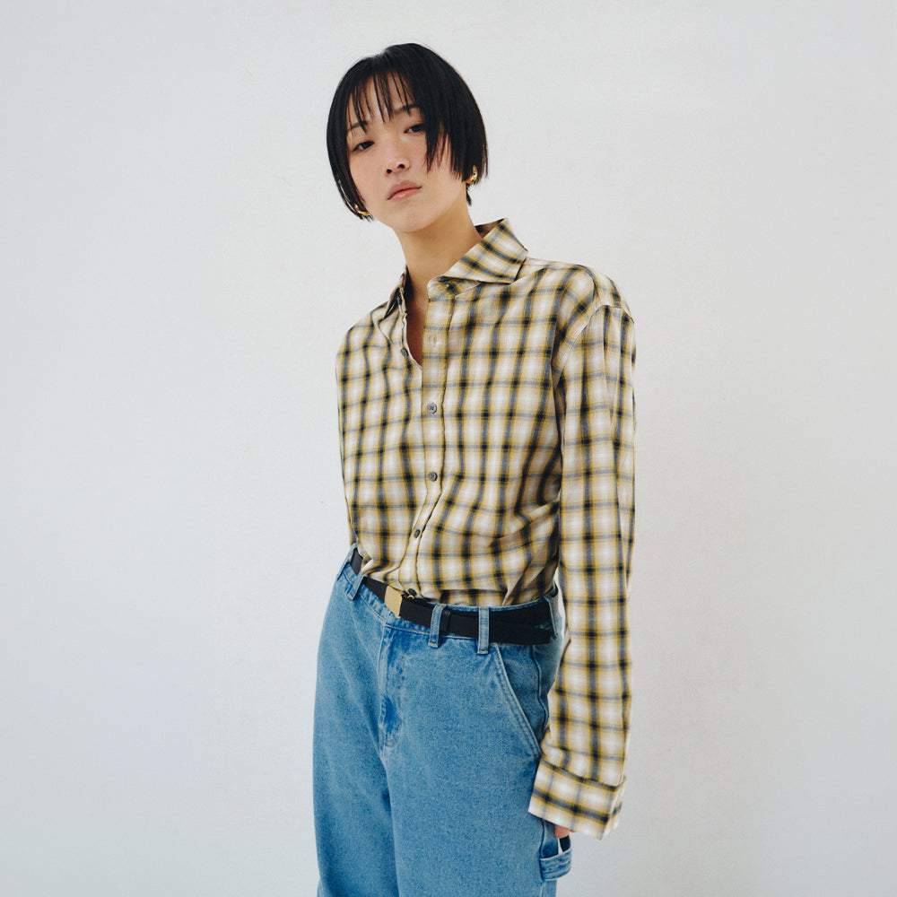 PLZPROJECT SIDE-OPEN CHECK SHIRT, YELLOW