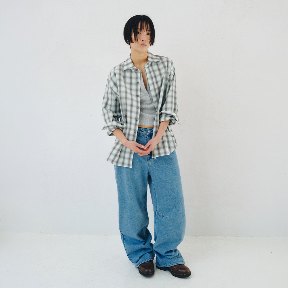 PLZPROJECT SIDE-OPEN CHECK SHIRT, MINT