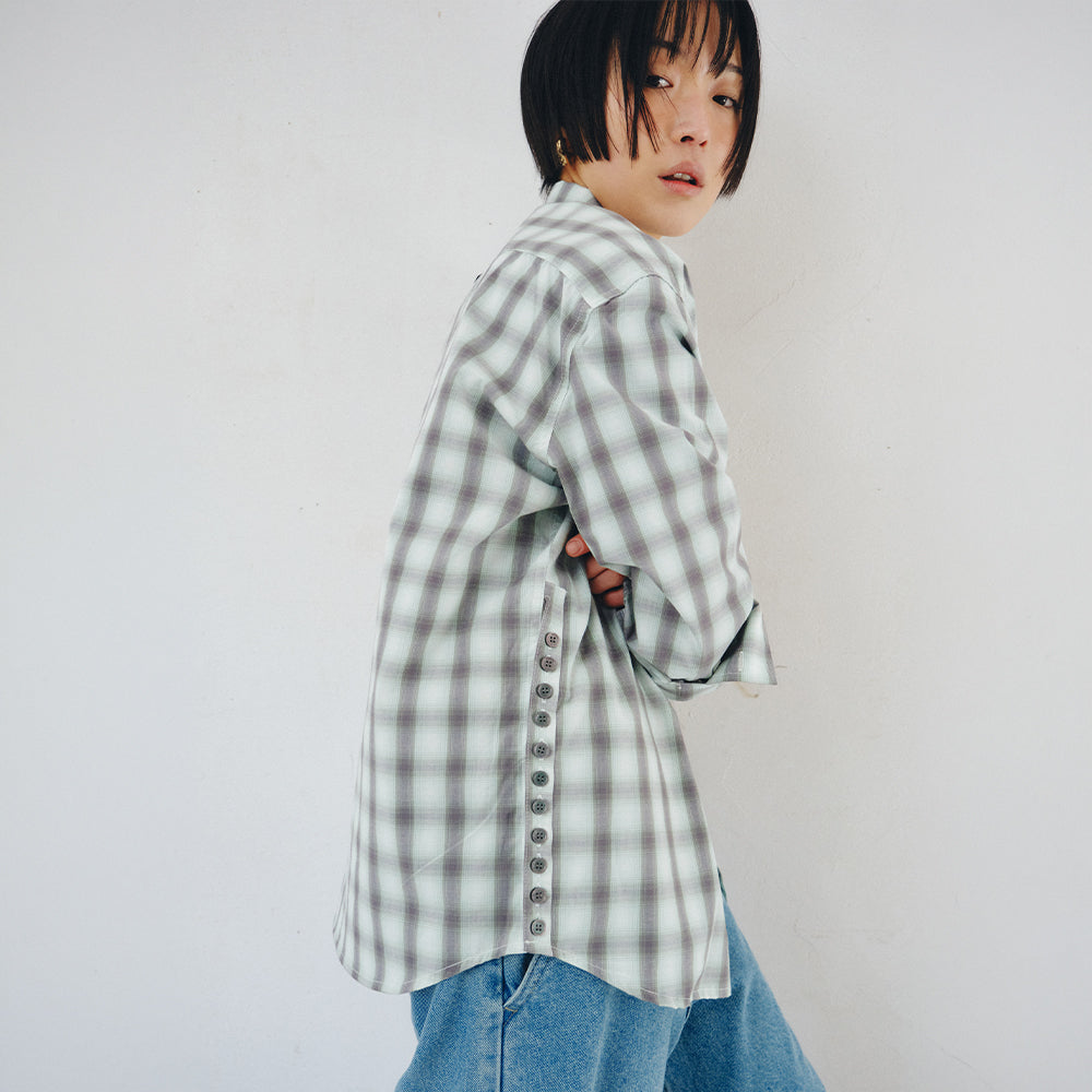 PLZPROJECT SIDE-OPEN CHECK SHIRT, MINT