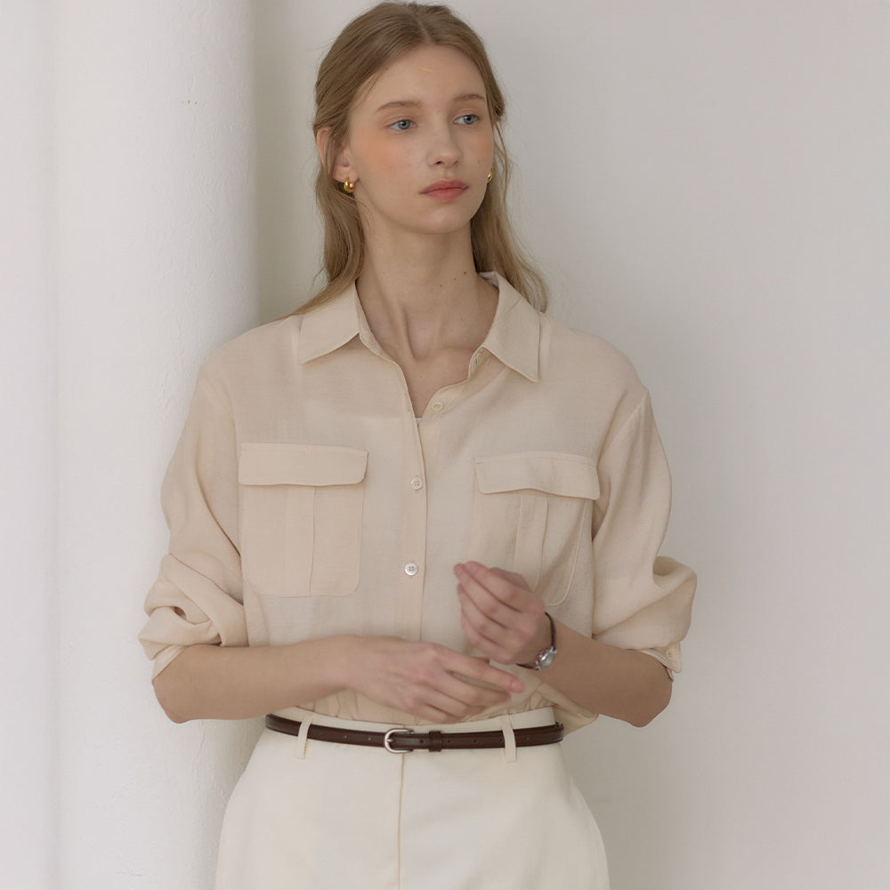 OUR HOPE [7th] Celeste Sheer Pocket Shirt – Salmon