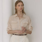 OUR HOPE [7th] Celeste Sheer Pocket Shirt – Salmon