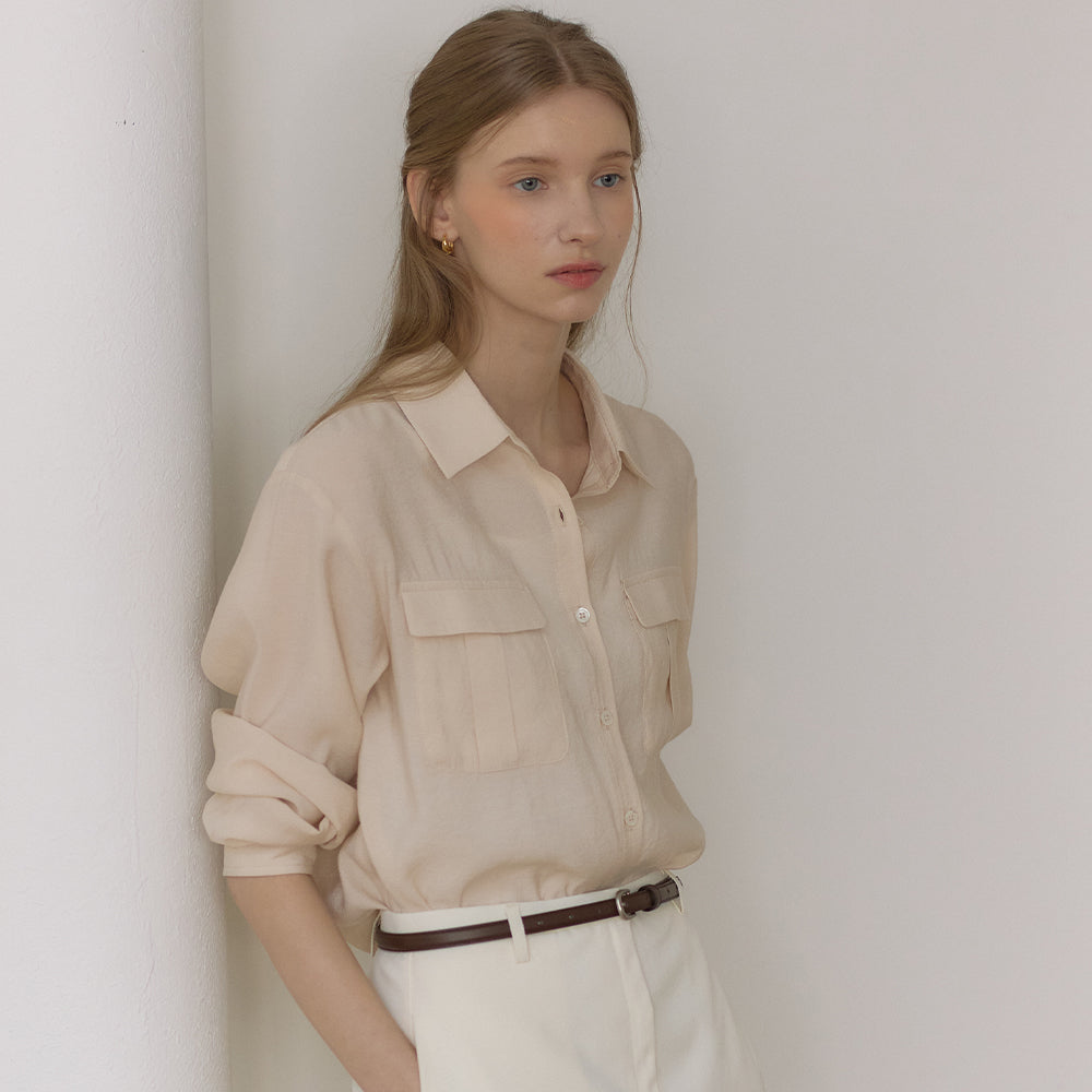 OUR HOPE [7th] Celeste Sheer Pocket Shirt – Salmon