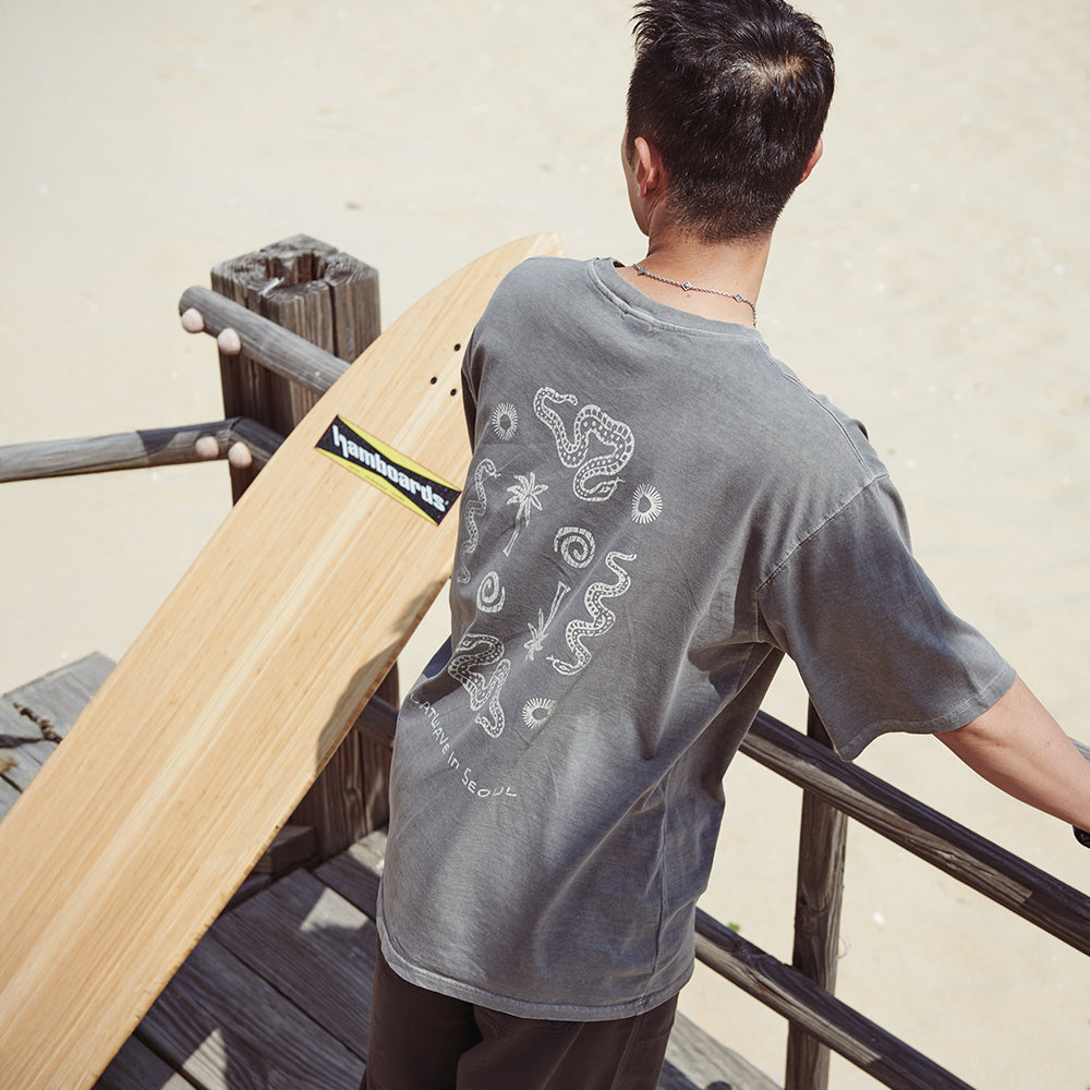 FLATWAVE IN SEOUL Naga Dyed Print T-Shirts Charcoal