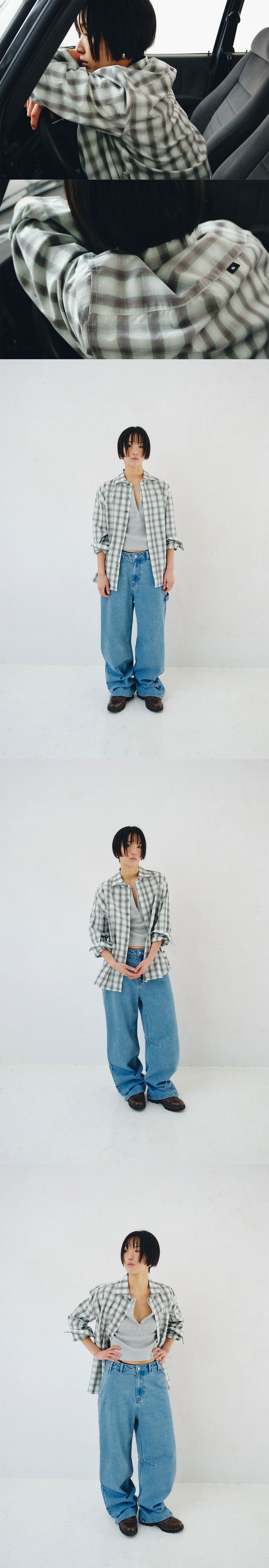 PLZPROJECT SIDE-OPEN CHECK SHIRT, MINT